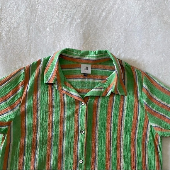 CABI Green Striped Camp Shirt Size Small - Picture 2 of 5